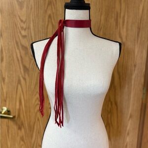 Red Leather Choker Necklace / Fringe Bracelet 
Elegant Sexy Flirty Unique